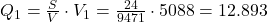 Q_1 = \frac{S}{V}\cdot V_1=\frac{24}{9471} \cdot 5088=12.893